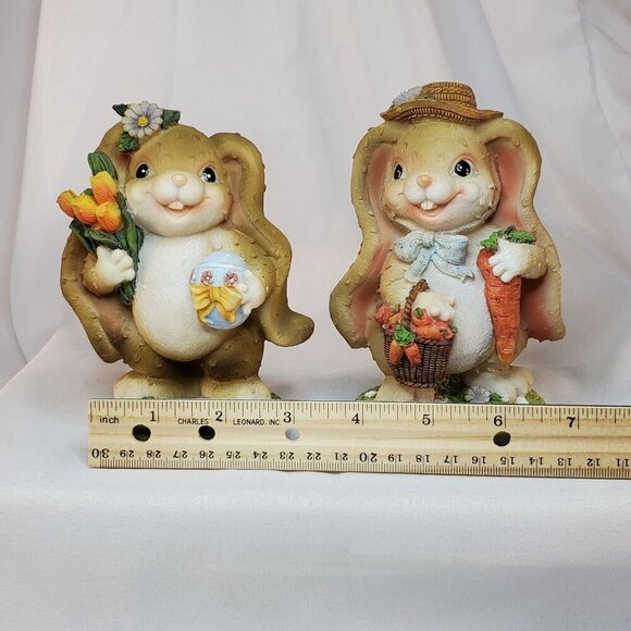 Easter Bunny Couple Resin Figurine Set Spring Decoration 5.5" Tall Resin - Picture 10 of 11